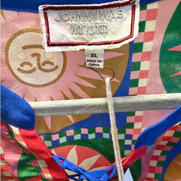 Johnny Was Workshop Front Tie Villa Silk Blouse Sun Print XL NWT Boho Gift - Picture 6 of 8